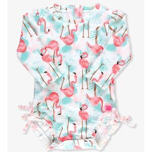 Ruffle Butts Vibrant Flamingo Long Sleeve One Piece Rash Guard